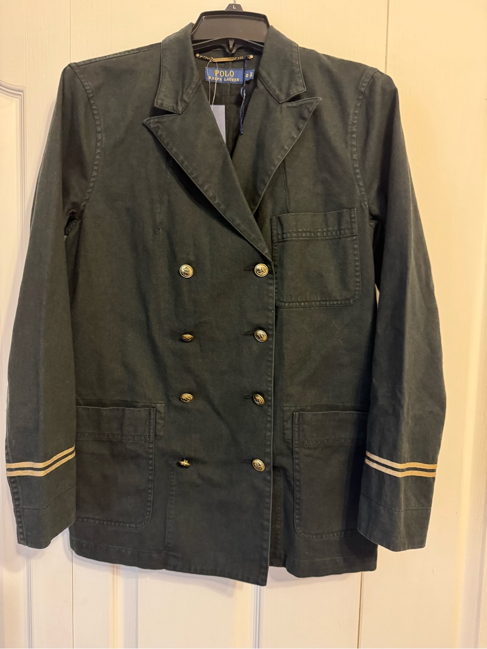 Polo by Ralph Lauren Dark Black Double-Breasted Blazer with Gold Stripe Cuffs